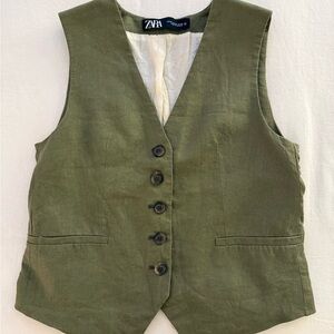Zara Olive Green Buttoned Vest